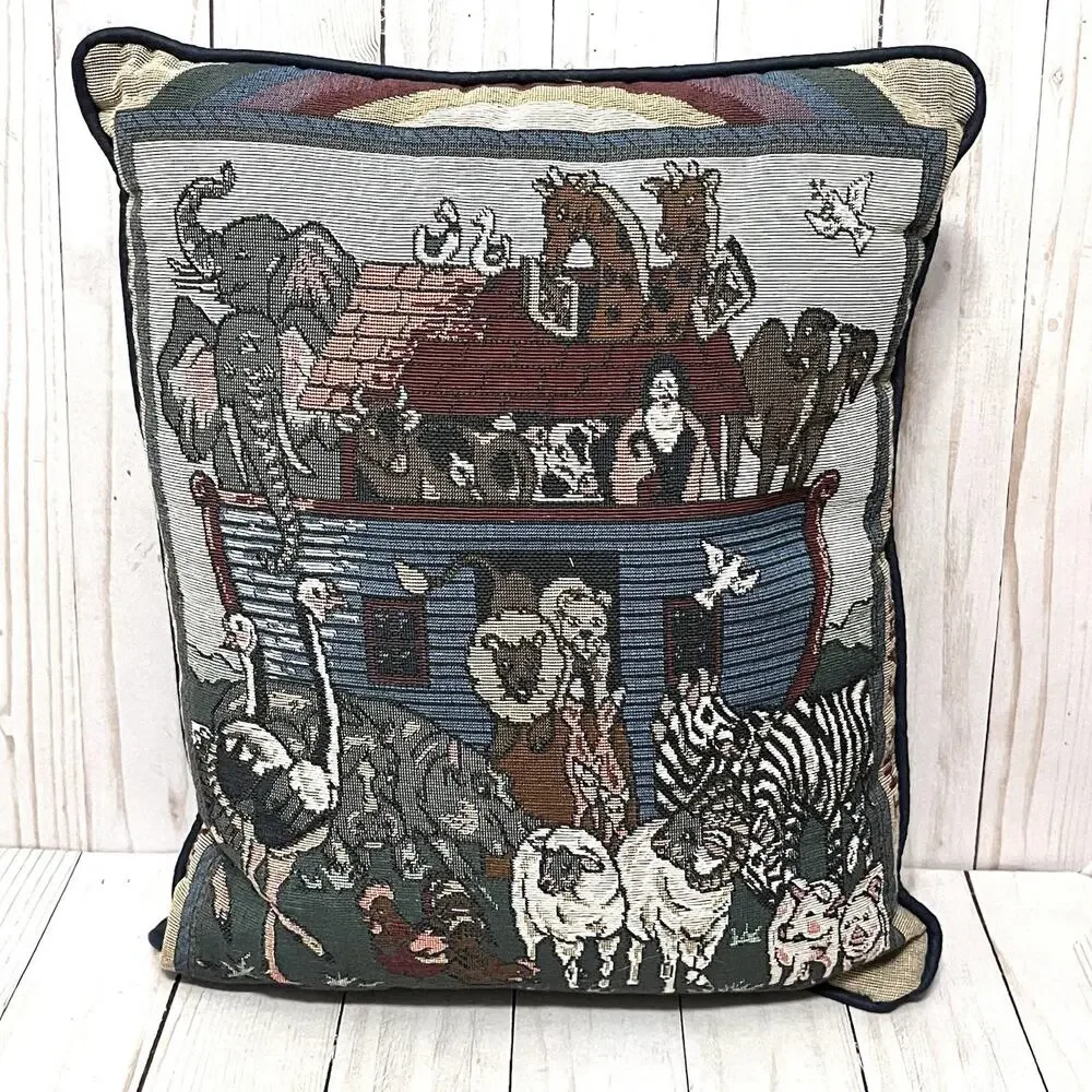 And They Came Two By Two Throw Pillow Tapestry Noah's Ark Animals Bible 14”x12”